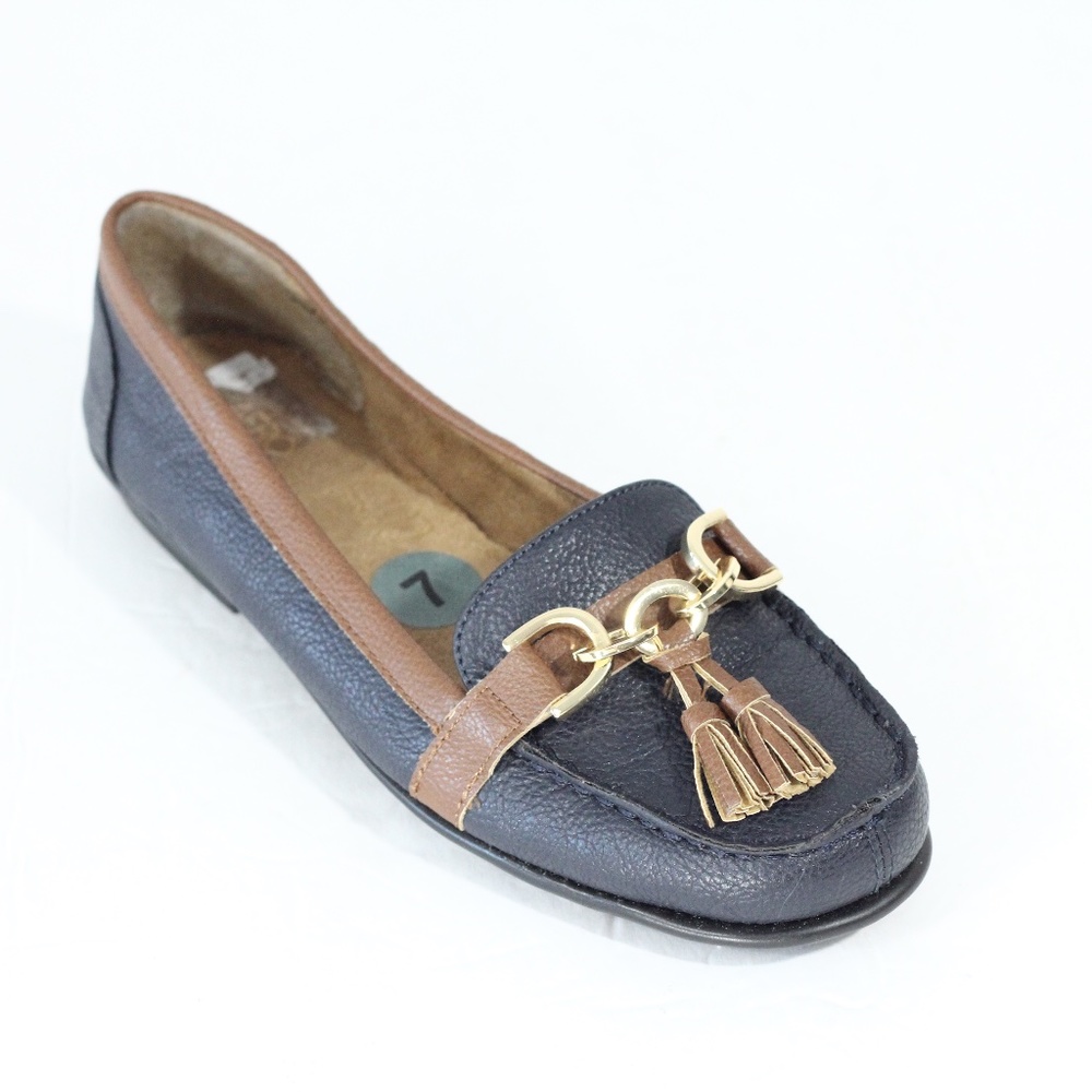 Aerosoles Classic Loafers sz 7 Women Slip on Shoes Horse Bit Faux Blue Leather
